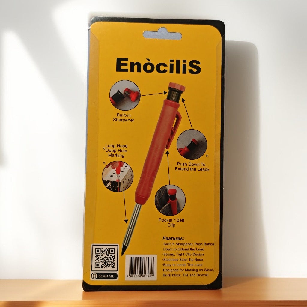 Enocilis Carpenter Pencil Set, Built-in Sharpener, Deep Hole Marking, 2.8mm Lead