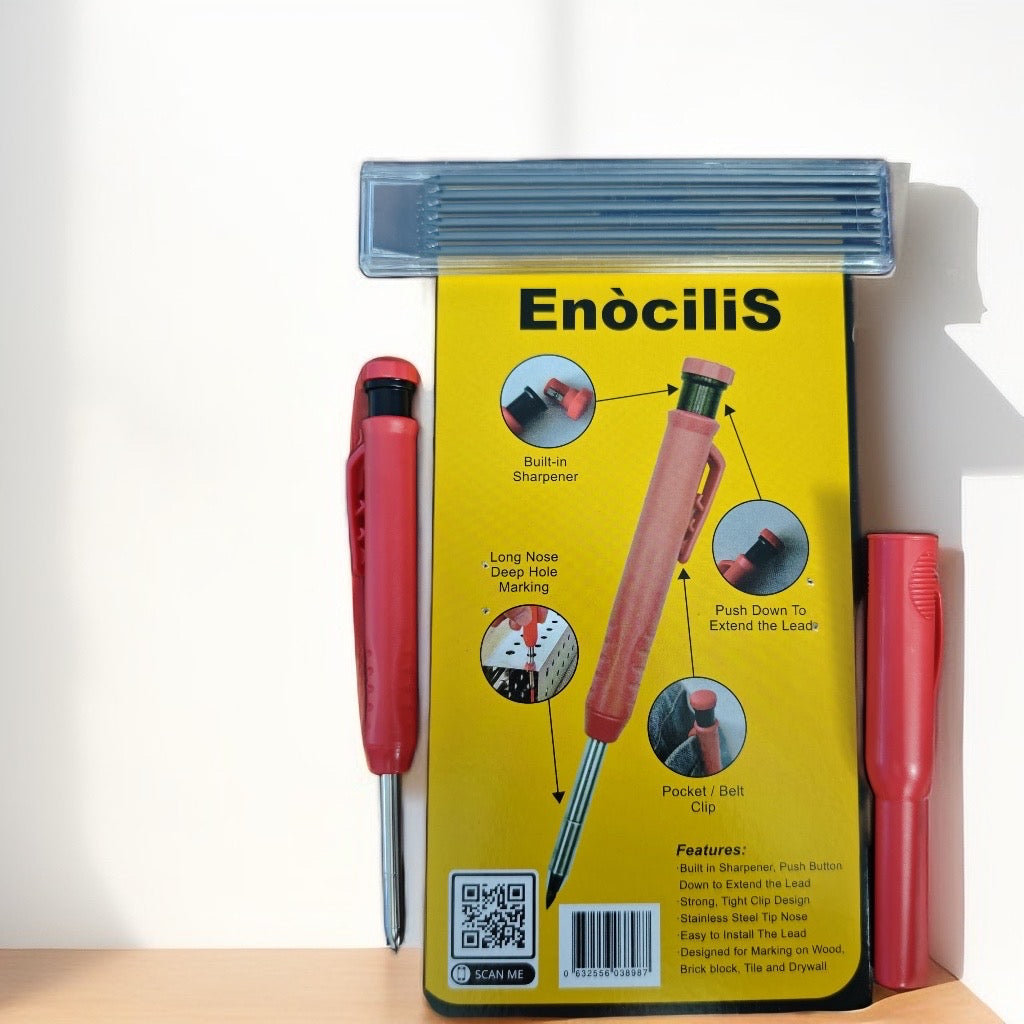 Enocilis Carpenter Pencil Set, Built-in Sharpener, Deep Hole Marking, 2.8mm Lead