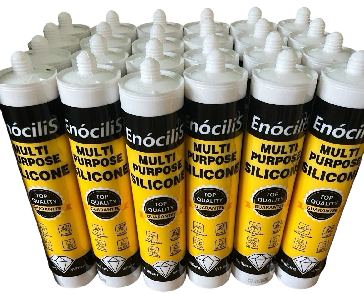 Box of 24 Tubes of EnociliS Silicone Sealant - Anti Mould - Kitchen and Bathroom- Long Lasting