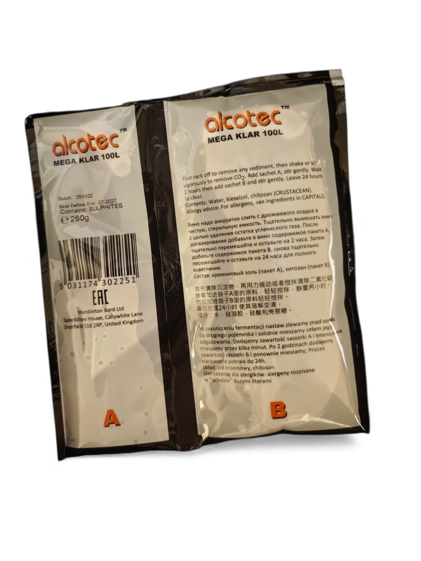 Alcotec Mega Klar 100L 24hr Turbo Finings 260g for 100L Homebrew