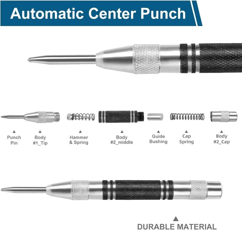 2pc Spring Type Automatic Center Punch Locator Glass Striker Window Breaker Punch Centering Punch Punch Tool