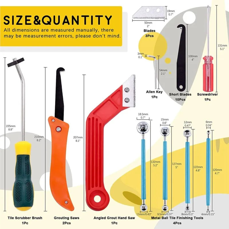 Grout Removal Tools 22 Pcs Set Saw Blade Grout Hand Saw Tile Joint Cleaning Brush Caulking Edge for Floor Kitchen Hand Tool Set
