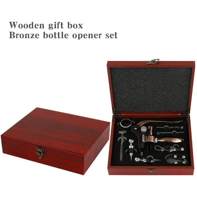 Wine Opener Set, Wine Bottle Opener Rabbit Corkscrew Set with Wood Case, 9pcs Including Rabbit Wine Opener, Wine Stopper