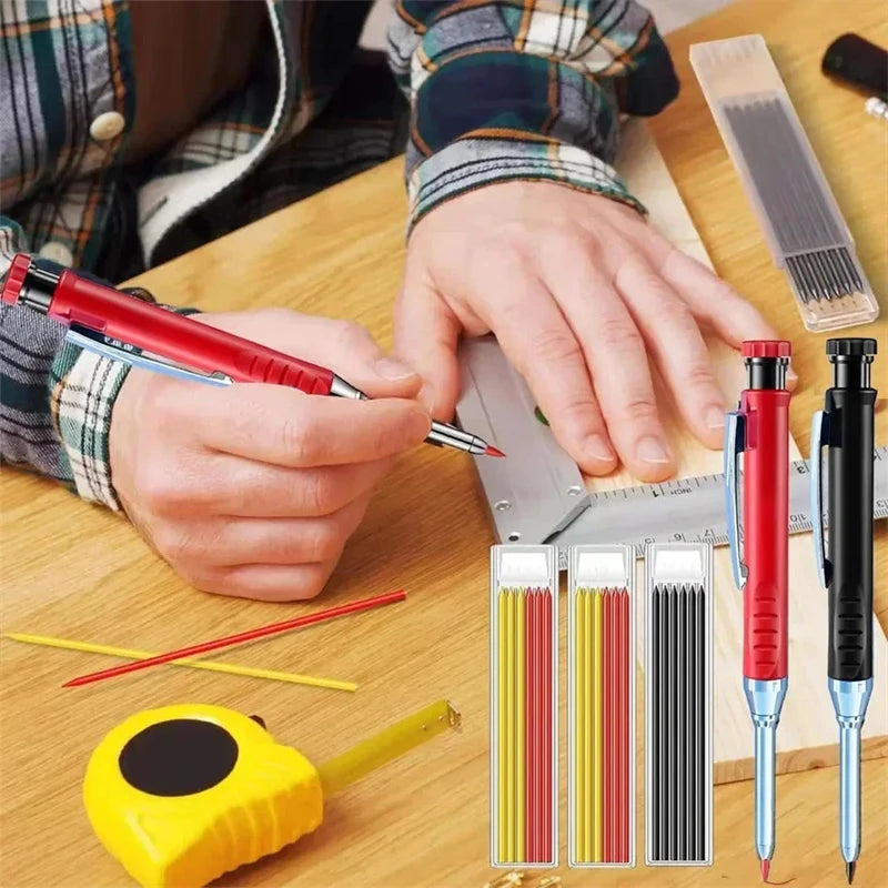 2.8mm Solid Carpenter Mechanical Pencil With Sharpener For Woodworking Construction Long Head Carpenter Pencil Stationery Supply