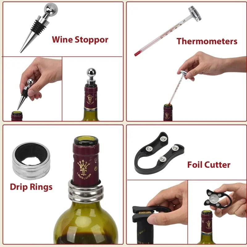 Wine Opener Set, Wine Bottle Opener Rabbit Corkscrew Set with Wood Case, 9pcs Including Rabbit Wine Opener, Wine Stopper
