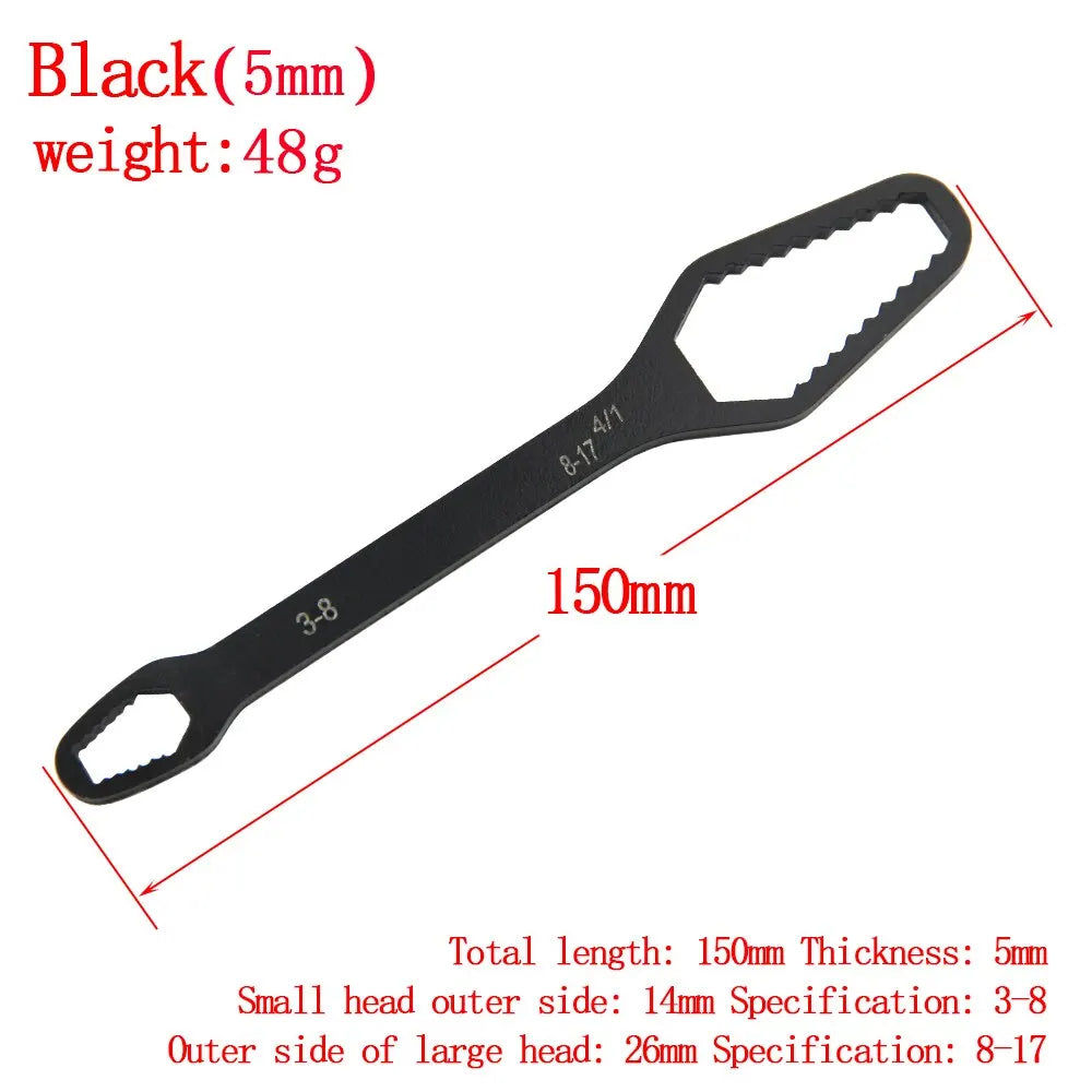 1pc Universal Double Ended Wrench, Self-Tightening 3-17mm Screw Nuts Repair Wrench, Double-Headed Ratchet Spanner, Adjustable
