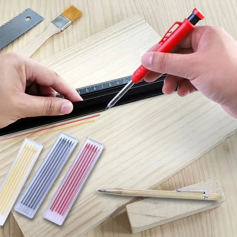 2.8mm Solid Carpenter Mechanical Pencil With Sharpener For Woodworking Construction Long Head Carpenter Pencil Stationery Supply