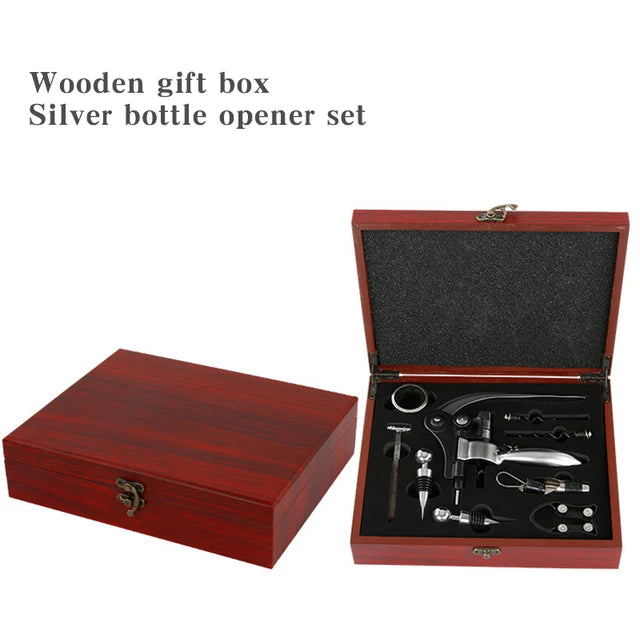 Wine Opener Set, Wine Bottle Opener Rabbit Corkscrew Set with Wood Case, 9pcs Including Rabbit Wine Opener, Wine Stopper