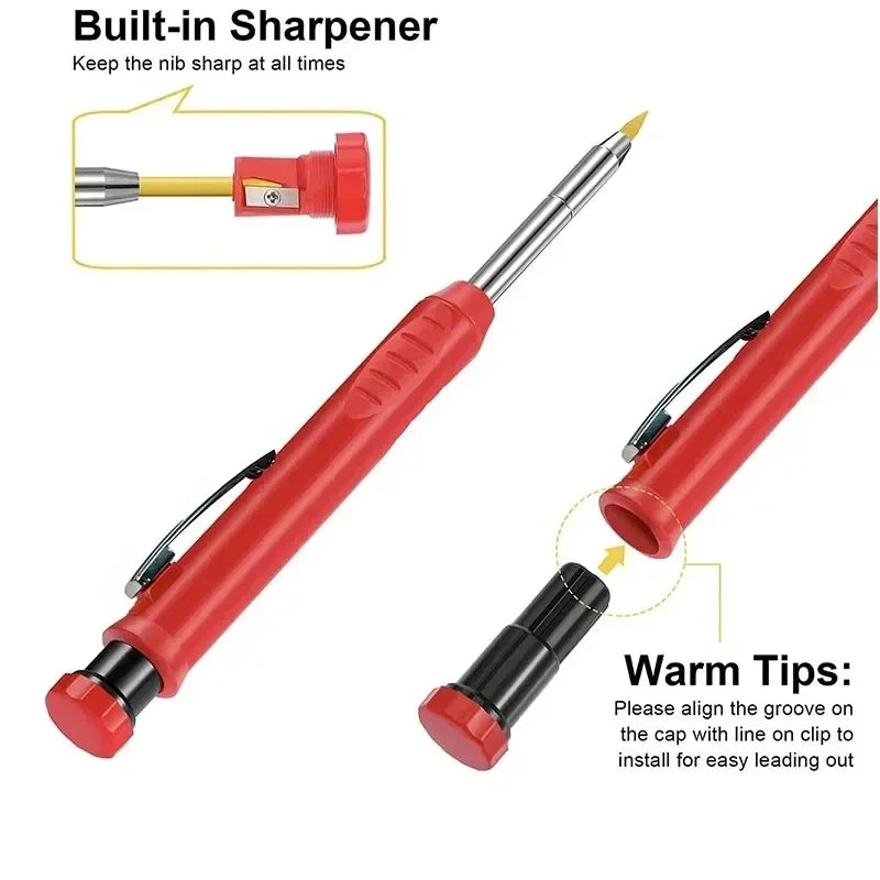 2.8mm Solid Carpenter Mechanical Pencil With Sharpener For Woodworking Construction Long Head Carpenter Pencil Stationery Supply