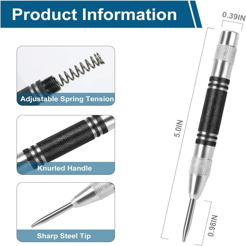2pc Spring Type Automatic Center Punch Locator Glass Striker Window Breaker Punch Centering Punch Punch Tool