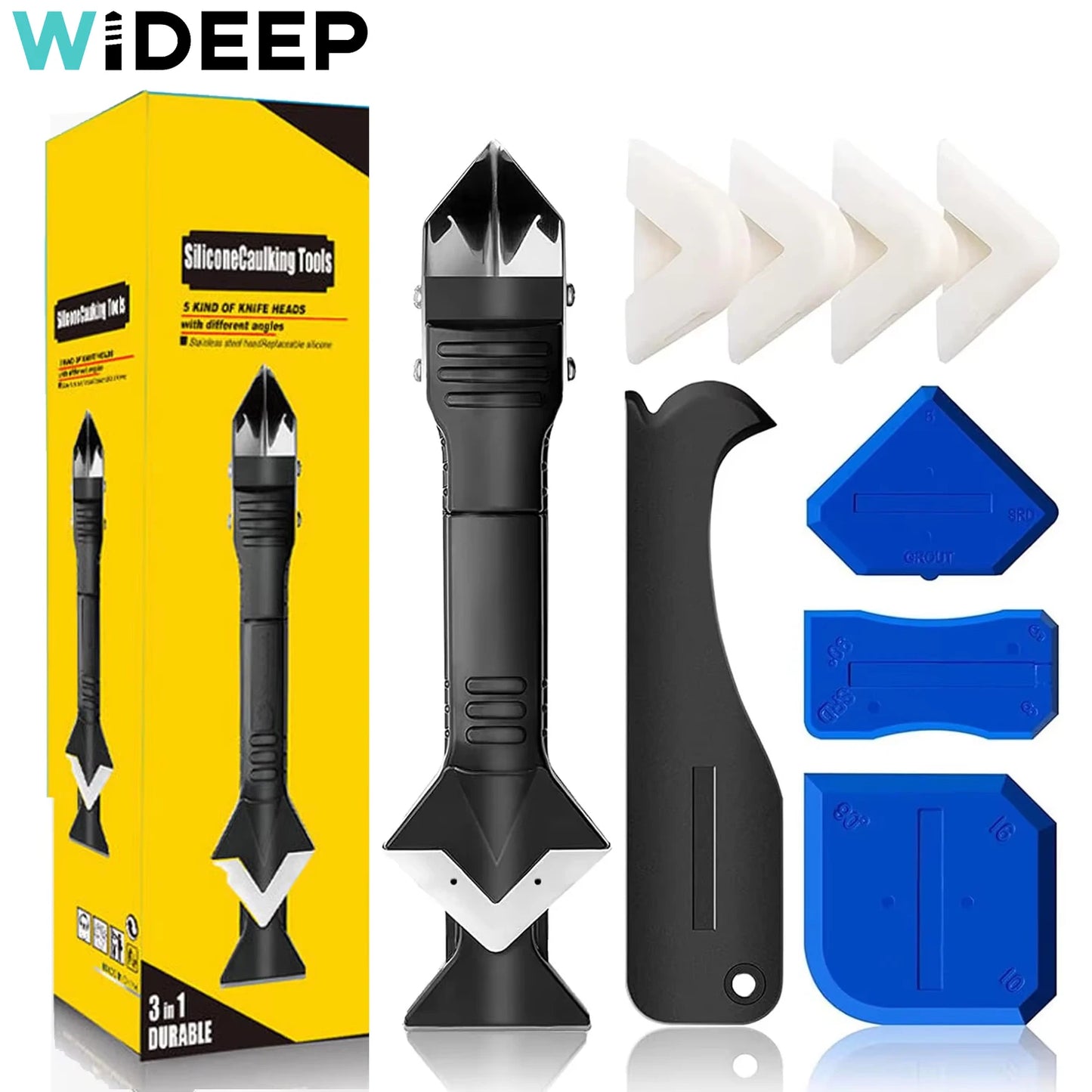 9PCS Caulk Nozzle Applicator Silicone Scraper Sealant Caulking Smooth Remover Tools Kit Floor Caulk Finisher Grout Accessoriess