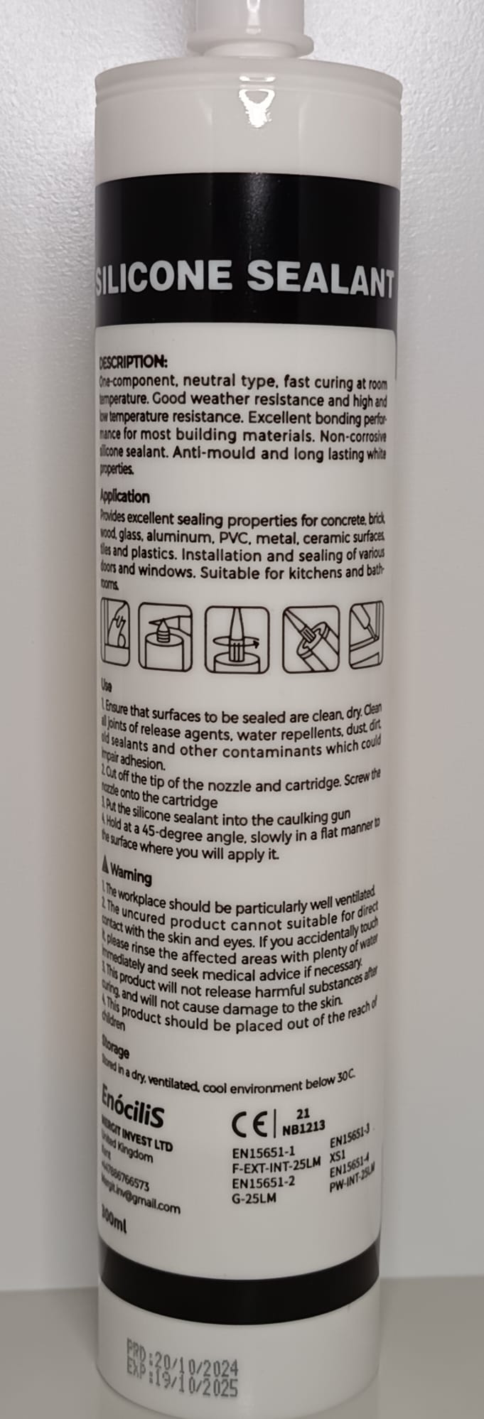 EnòciliS - Mastic silicone - Anti-moisissure - Multi-usages - Usage intérieur et extérieur - Longue durée