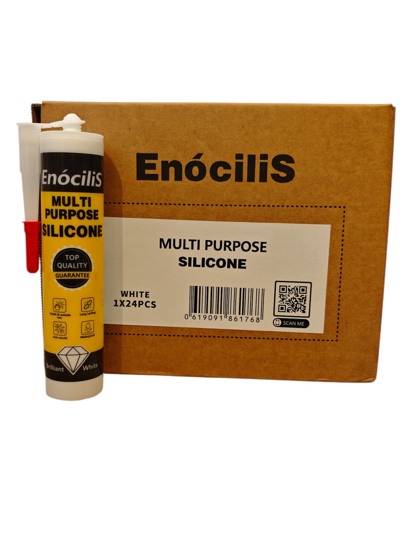 Box of 24 Tubes of EnociliS Silicone Sealant - Anti Mould - Kitchen and Bathroom- Long Lasting