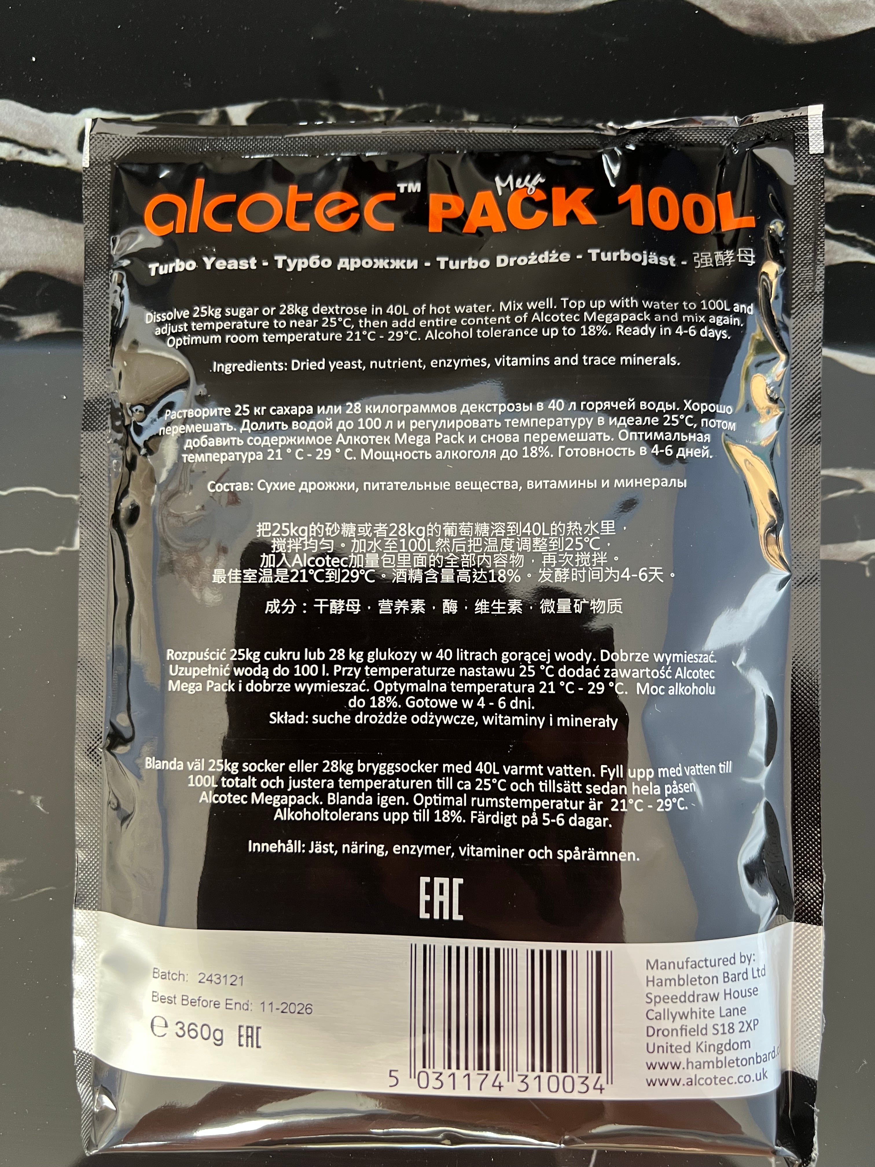 Alcotec MegaPack 100L Turbo Yeast