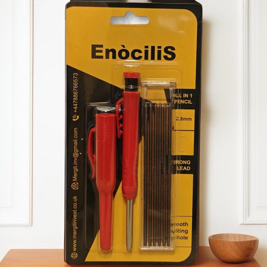 Enocilis Carpenter Pencil Set, Built-in Sharpener, Deep Hole Marking, 2.8mm Lead