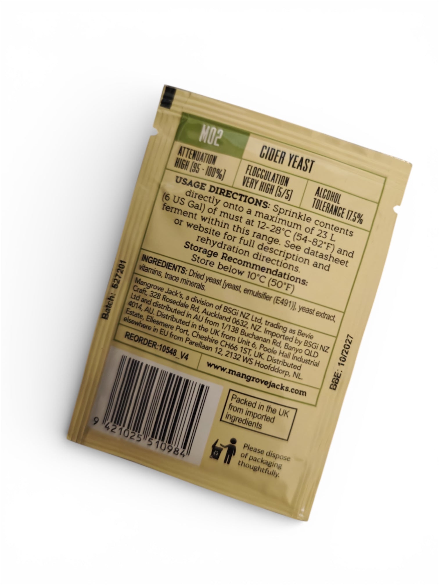Mangrove Jack's Yeast Cider M02 Craft Series Yeast 9g treats 23L