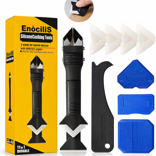 EnociliS 11-in-1 Silicone, Sealant Finishing Tool with Stainless Steel Head, Scraper for Bathroom, Kitchen