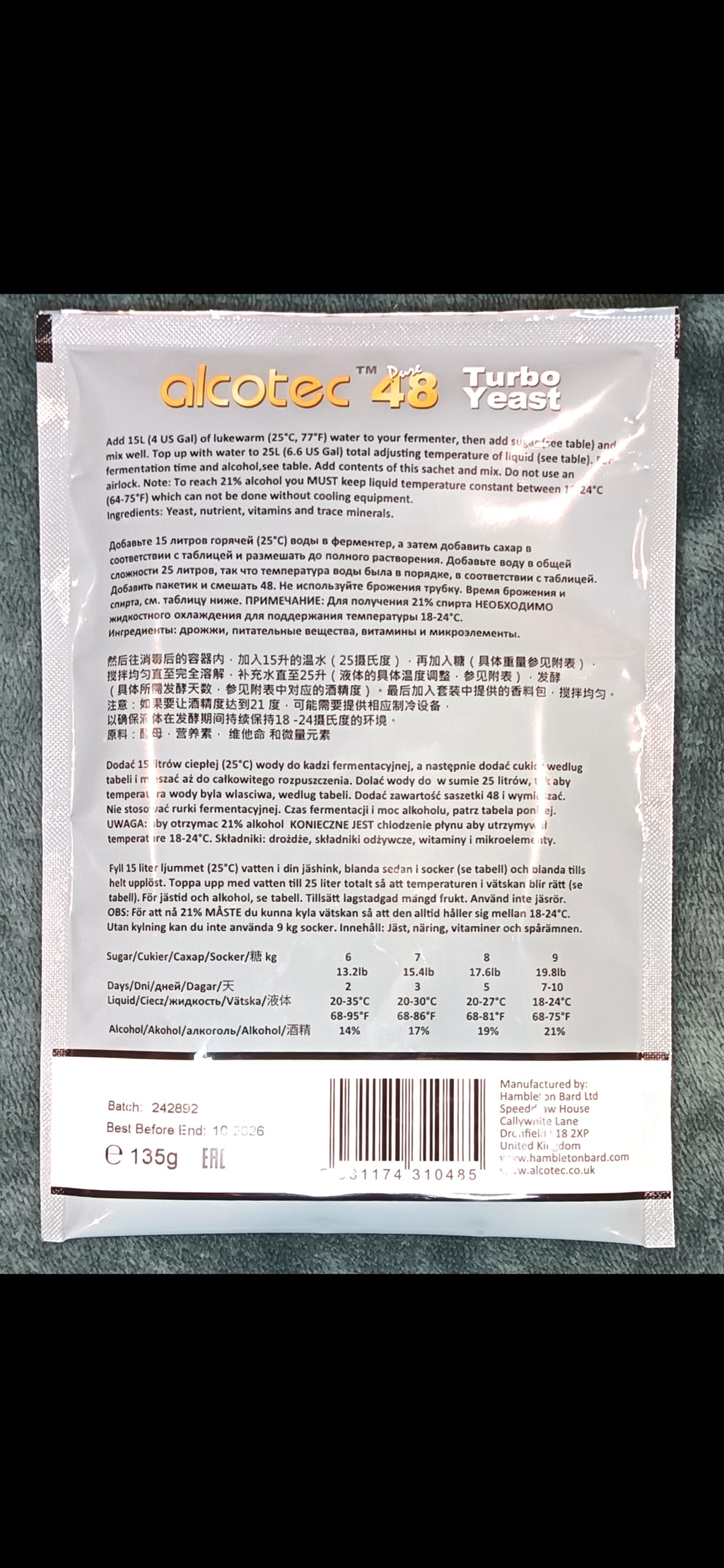 Alcotec Turbo Yeast 48 Pure