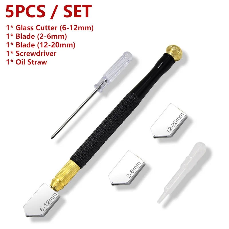 5PCS/SET Diamond Glass Cutter Professional Glass Bottle Tile Mirror Cutting Tools Oil Feed Diamond Cutter For 2-20mm Thick Glass