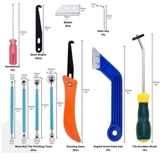 Grout Removal Tools 22 Pcs  Set Saw Blade Grout Hand Saw Tile Joint Cleaning Brush Caulking Edge for Floor Kitchen Hand Tool Set