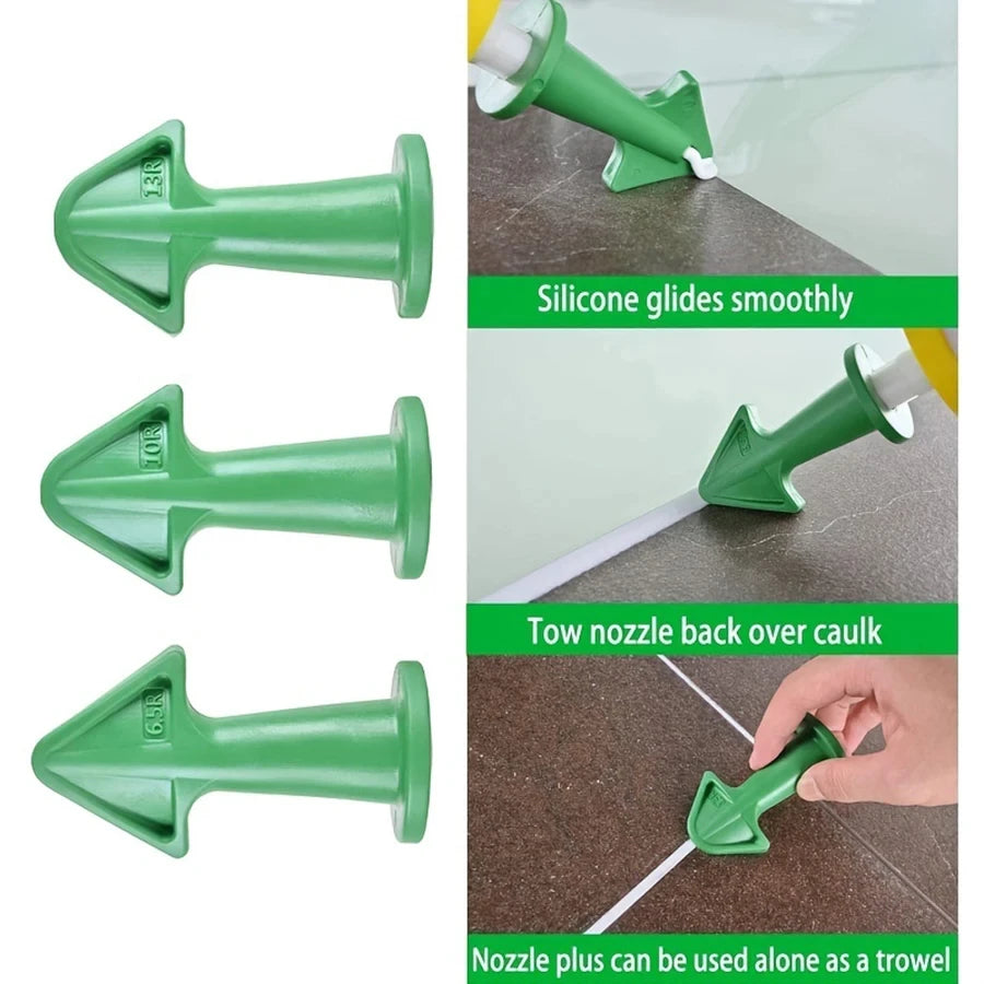 Green Caulking Tool Set 3PCS Silicone Sealant Nozzle Applicators, Plastic Caulk Finishing Tools for Kitchen, Bathroom, Window